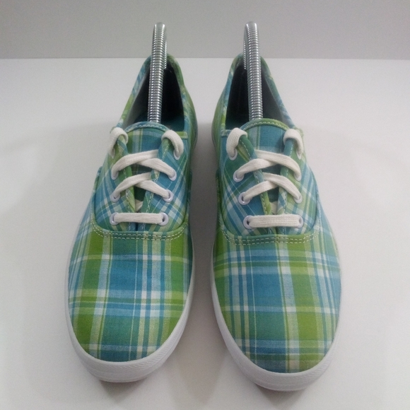 Keds Original Women 8 Lace Up Plaid Blue Green Canvas Casual Shoes WF12238M - Picture 2 of 8